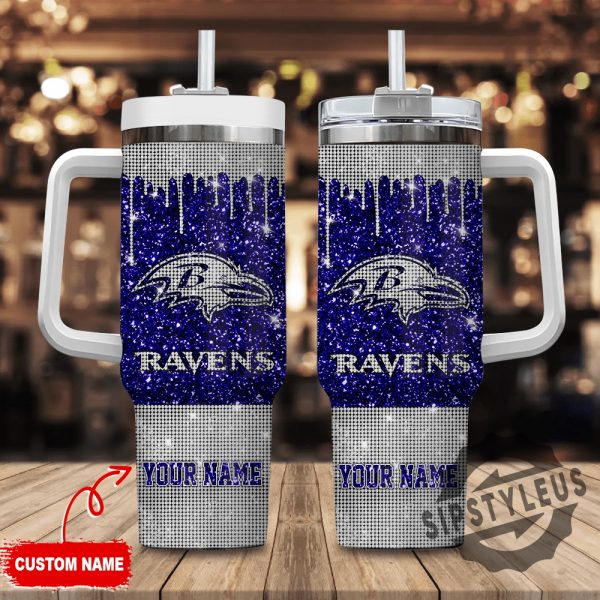 Baltimore Ravens Personalized Nfl Glitter And Diamonds Bling 40Oz Stanley Tumbler-sipstyleus_1