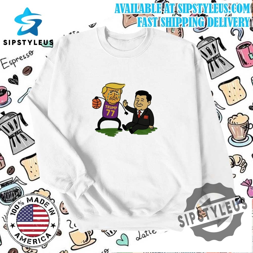 Trump 77 Jersey And Xi Jinping Sitting Beside With A Calm Expression Cartoon Shirt Mug 6 Trump 77 jersey and Xi Jinping sitting beside with a calm expression cartoon shirt mug