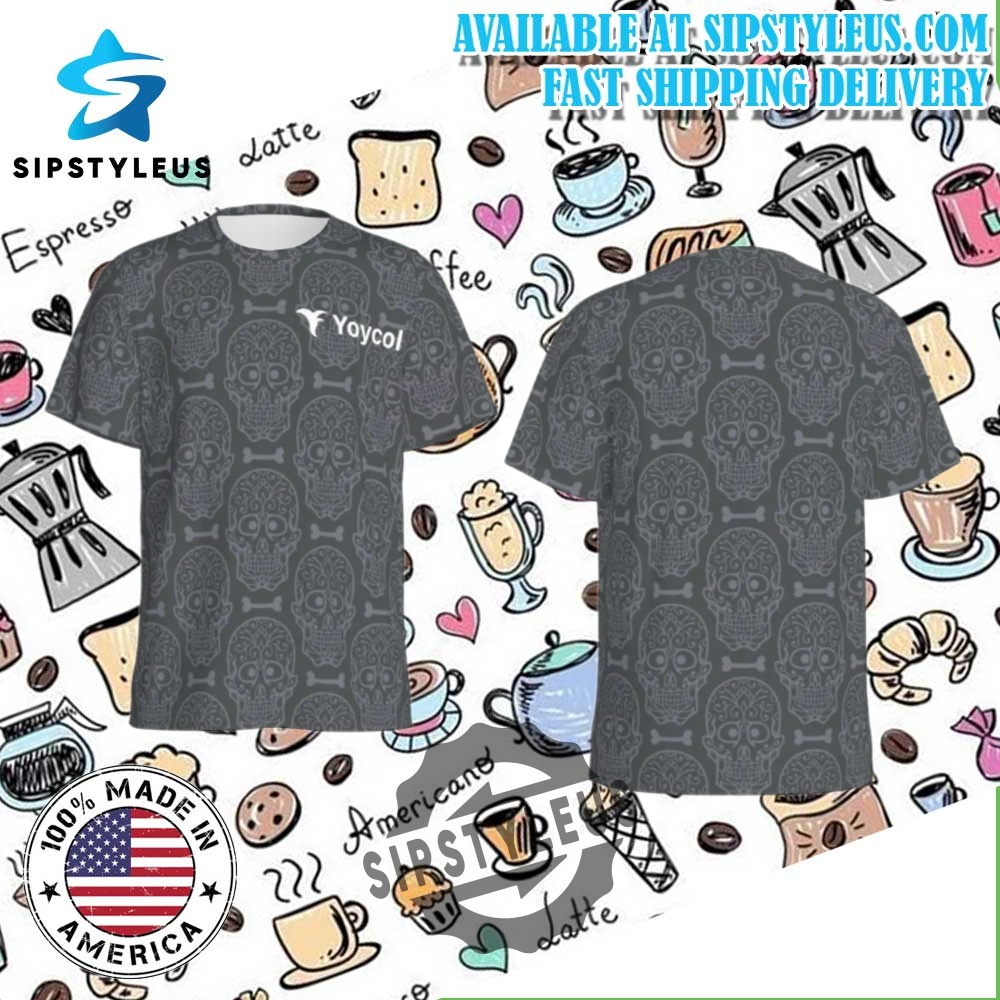 All Over Print O Neck Sports T Shirt With Skull Pattern Trendy And Comfortable