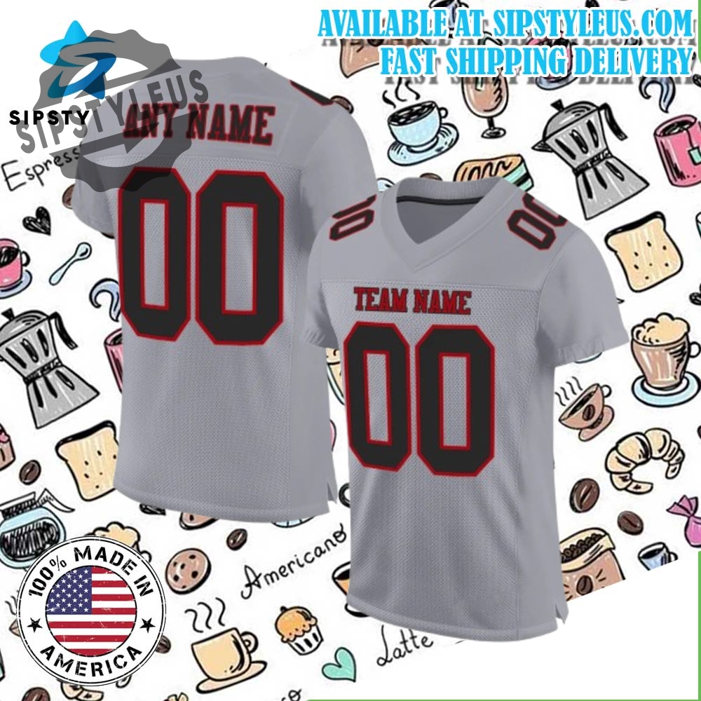 Custom Gray Football Jersey Blackred Mesh Authentic