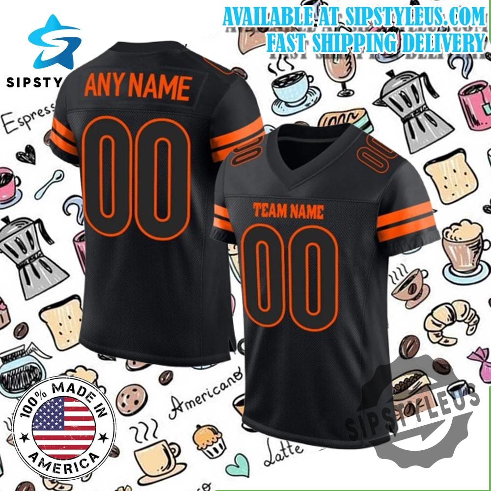 Custom Black Blackorange Mesh Authentic Football Jersey