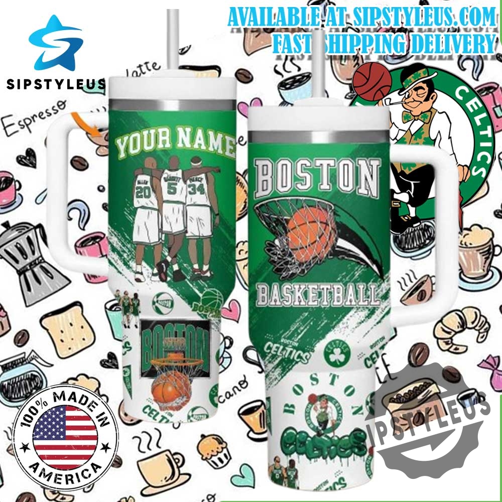 "Shop Personalized Boston Celtics 2023-2024 NBA Champions Tumblers Now" 5 Personalized Boston Celtics Basketball Tumbler Custom Drinkware With Player Graphics And Your Name