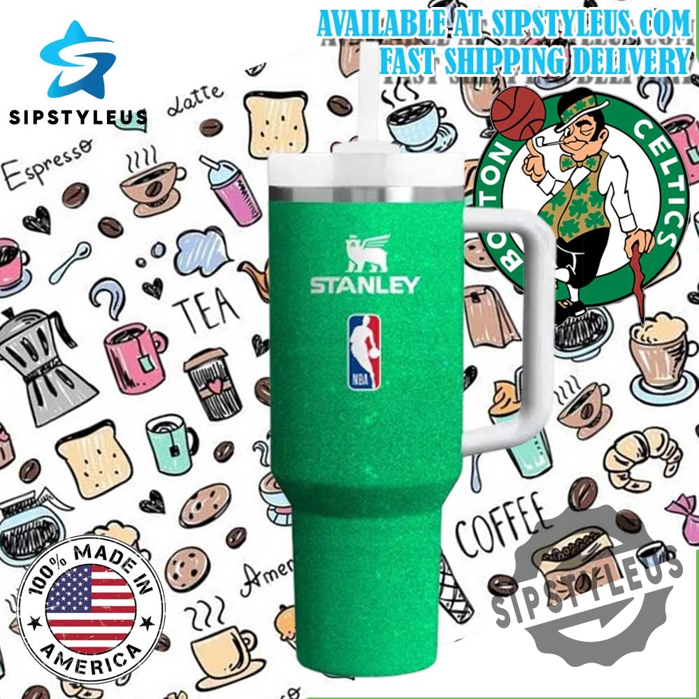 Personalized Boston Celtics Green Glitter Stanley Tumbler Custom Drinkware With Nba Logo And Celtics Mascot 4 Personalized Boston Celtics Green Glitter Stanley Tumbler – Custom Drinkware with NBA Logo and Celtics Mascot