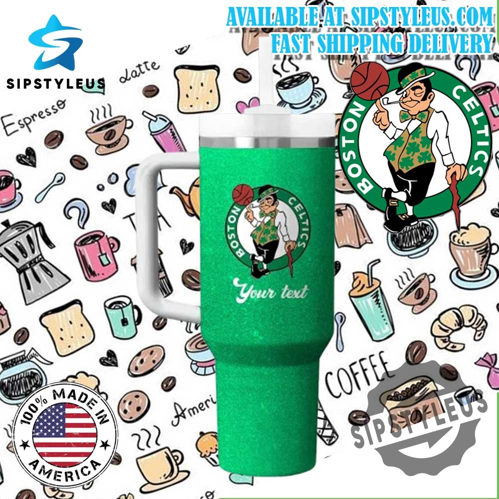 Personalized Boston Celtics Green Glitter Stanley Tumbler Custom Drinkware With Nba Logo And Celtics Mascot 5 Personalized Boston Celtics Green Glitter Stanley Tumbler – Custom Drinkware with NBA Logo and Celtics Mascot
