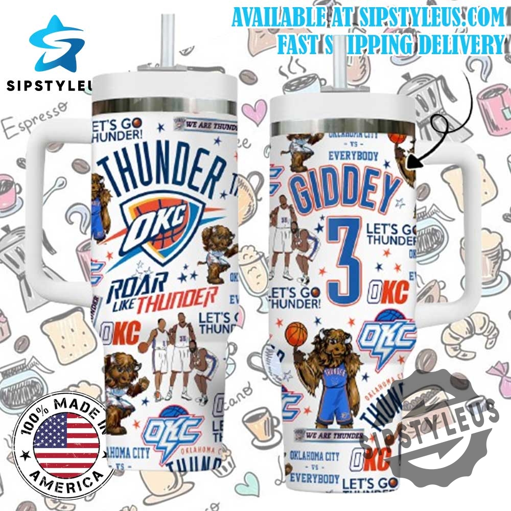 White Okc Thunder Giddey 3 Tumbler Roar Like Thunder Basketball Fan Cup
