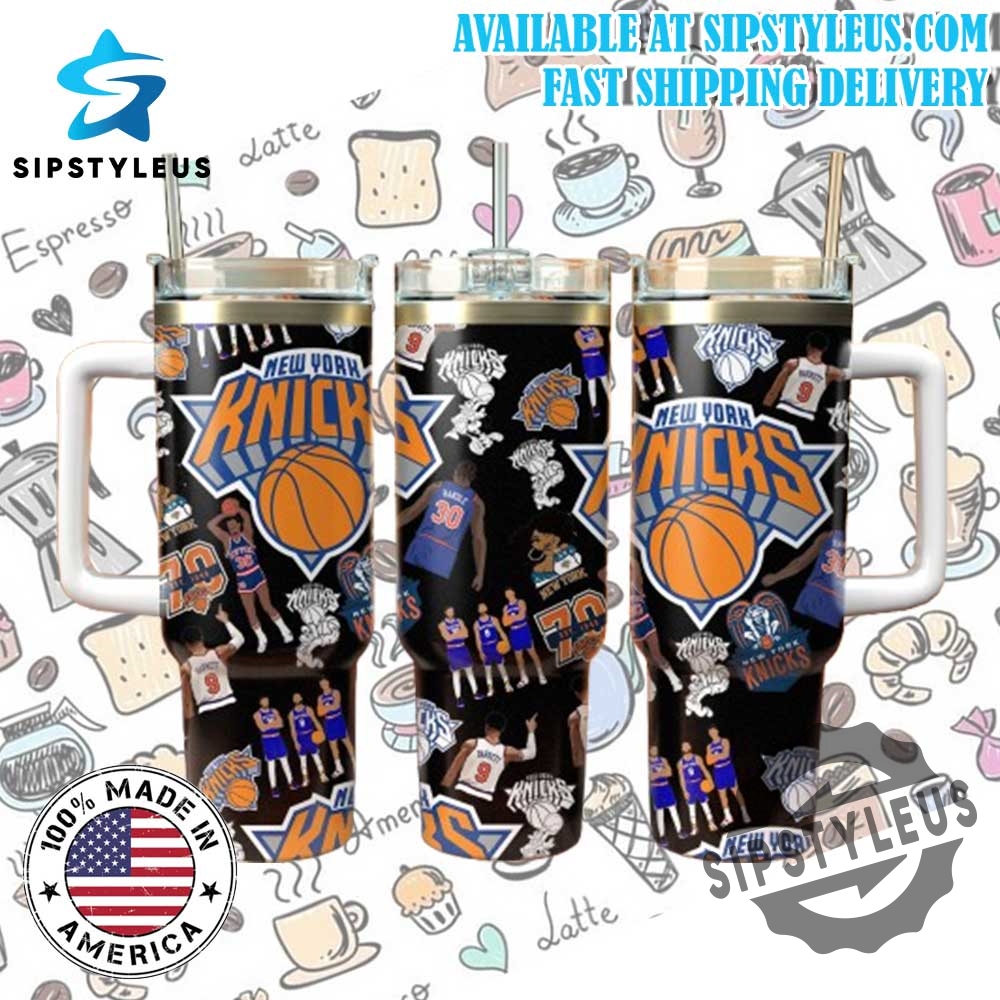 New York Knicks Basketball 40 Oz Tumbler Black Nba Player Collage Cup